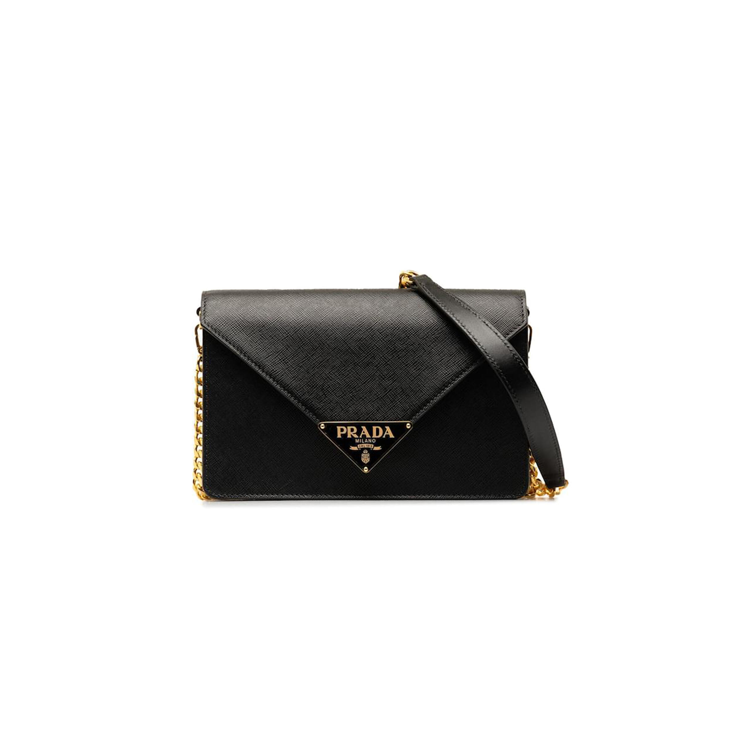 PRADA BLACK SAFFIANO ENVELOPE CHAIN CROSSBODY 1BD318 (21.5*14*4cm)